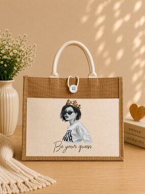 Boho Chic “Be Your Queen” Jute Canvas Tote Bag | Girl Power | Fashion Tote
